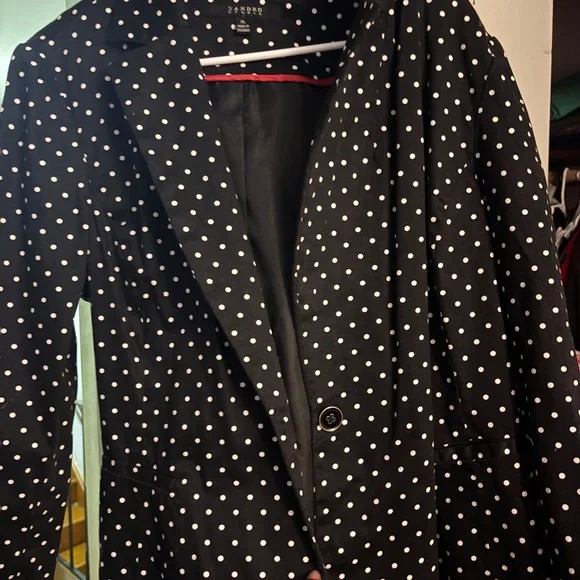 Sandro Black Polka Dot Blazer with Red Trim - Picture 3 of 3